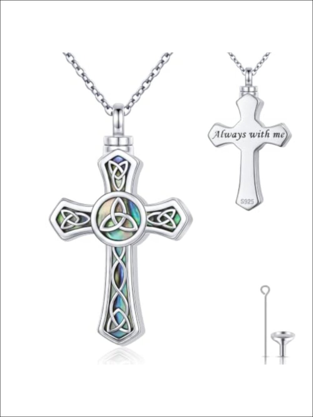 925 Sterling Silver Celtic Cross Urn Necklace Ashes Keepsake Pendant Memorial